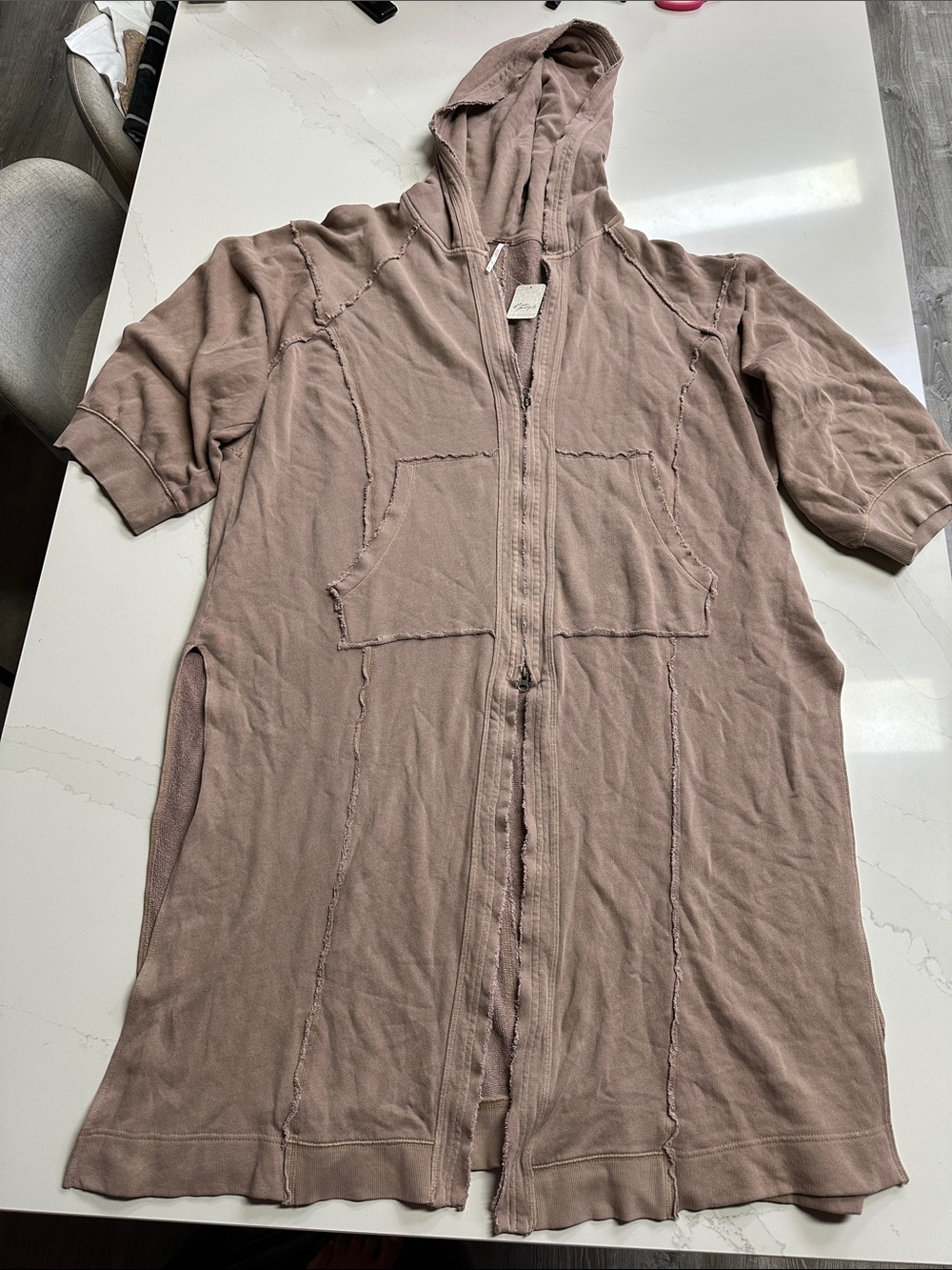 Free People 3/4 Sleeve, Long Zip Hoodie in Dusty Mauve. BNWT